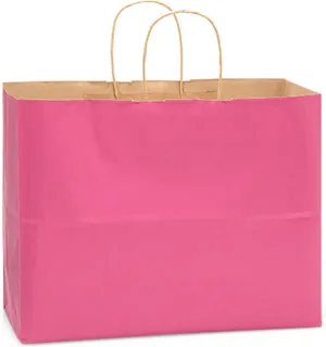 NWP Lipstick Pink Recycled Kraft Paper Shopping Bags - Vogue Size - 16 x 6 x 12in. - Pack of 25