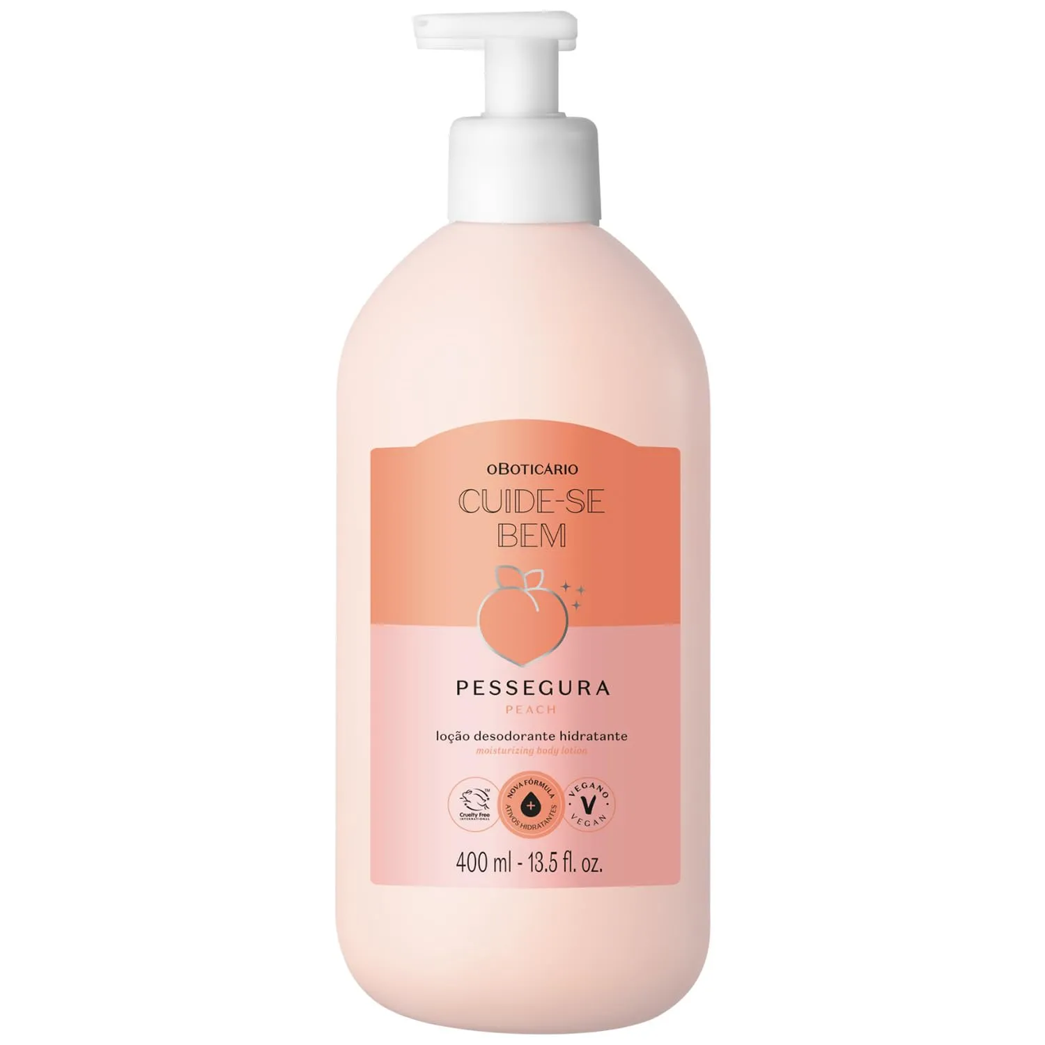 O Boticário Cuide-se Bem Peach Moisturizing Body Lotion, Silky Smooth Hydration with a Delicious Peach Scent, 13.5 Ounce (400ml)