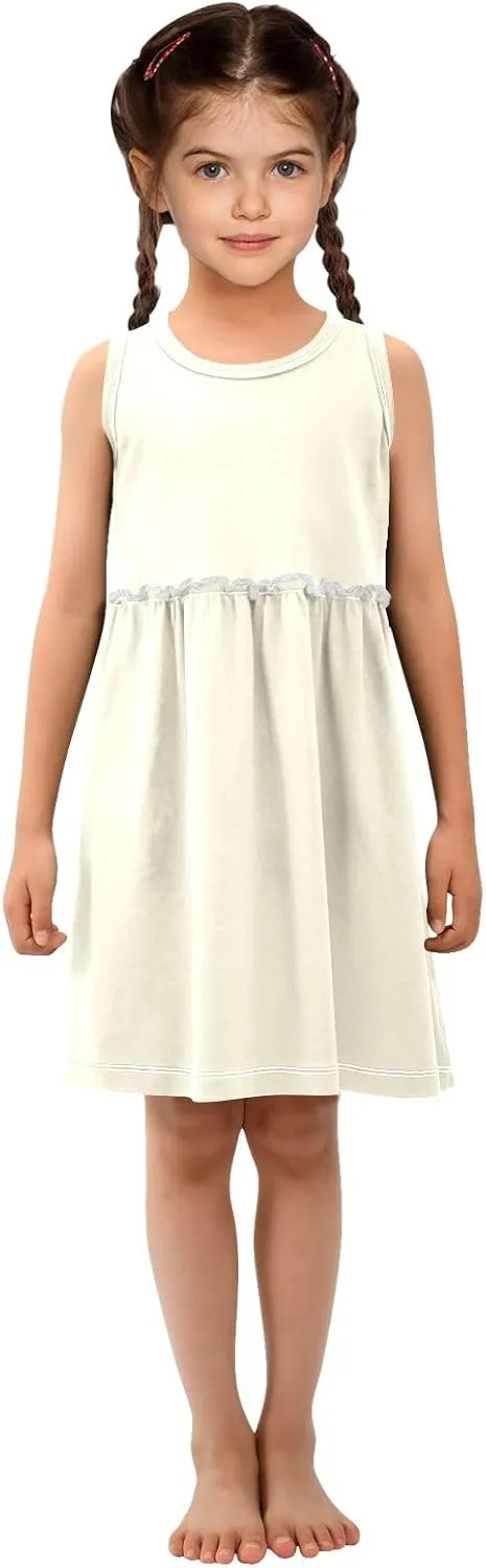 ODAWA Peach Puff Girls Sleeveless Dress Girls Casual Sundresses A-Line Girls Casual Dress for 2-8 Years Old Kids
