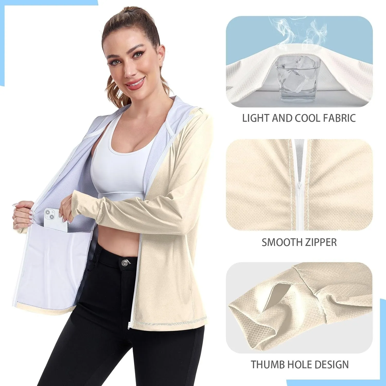 ODAWA Womens Upf Hoodie Peach Puff UV Cooling Hoodie Summer Clothing Long Sleeve Spf 50 Quick Dry Cooling Shirts