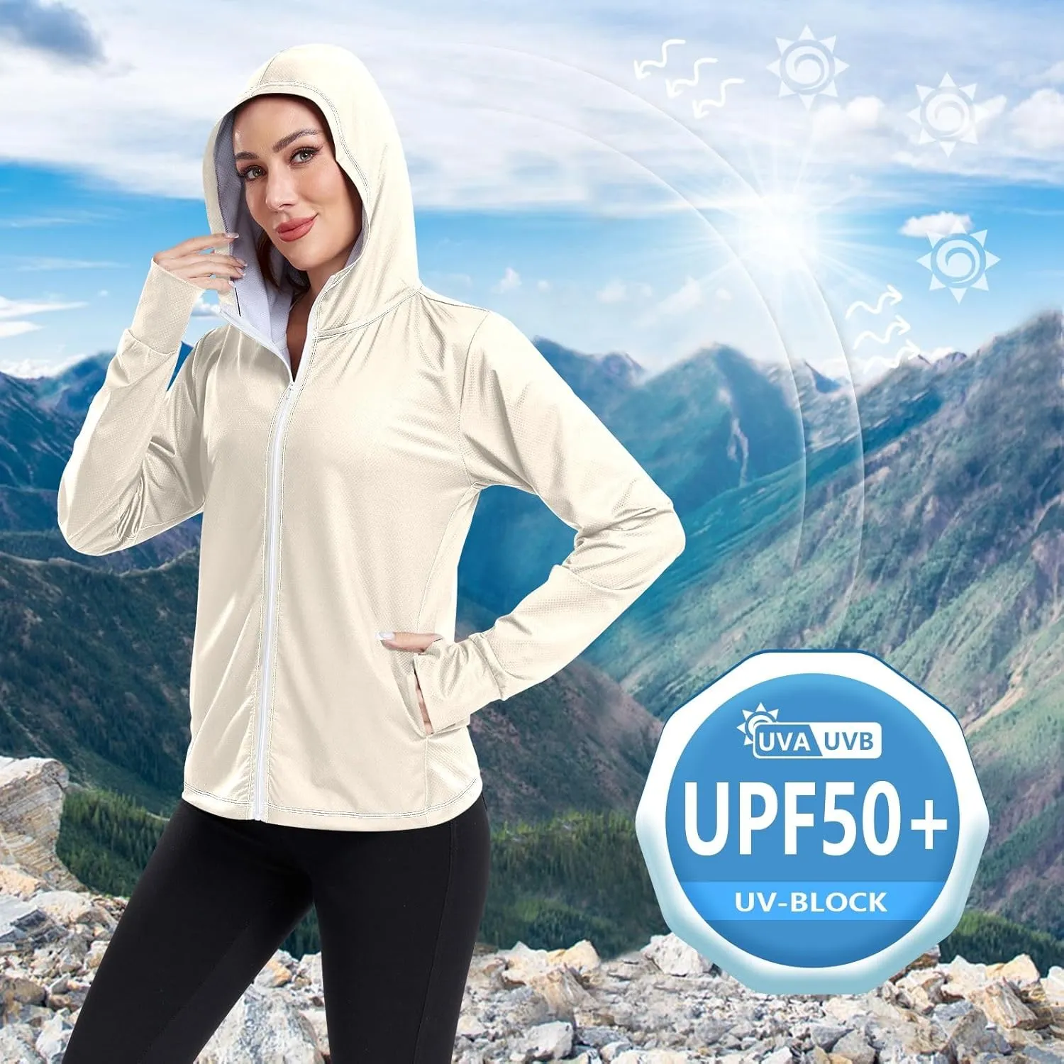 ODAWA Womens Upf Hoodie Peach Puff UV Cooling Hoodie Summer Clothing Long Sleeve Spf 50 Quick Dry Cooling Shirts