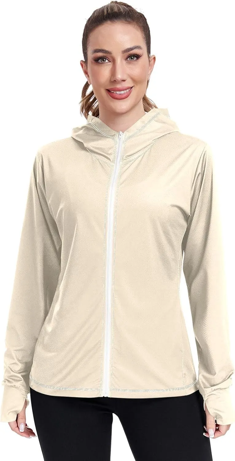 ODAWA Womens Upf Hoodie Peach Puff UV Cooling Hoodie Summer Clothing Long Sleeve Spf 50 Quick Dry Cooling Shirts