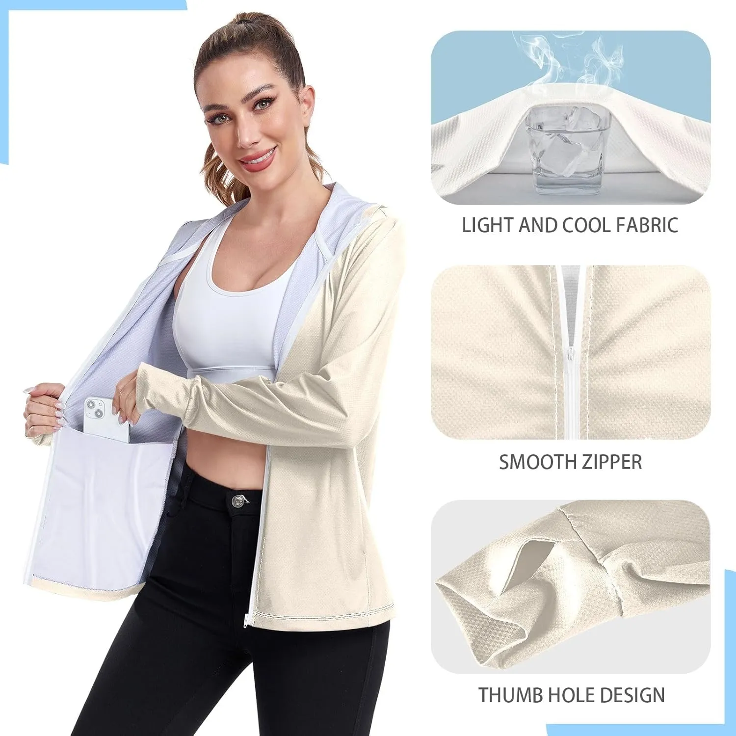 ODAWA Womens Upf Hoodie Peach Puff UV Cooling Hoodie Summer Clothing Long Sleeve Spf 50 Quick Dry Cooling Shirts