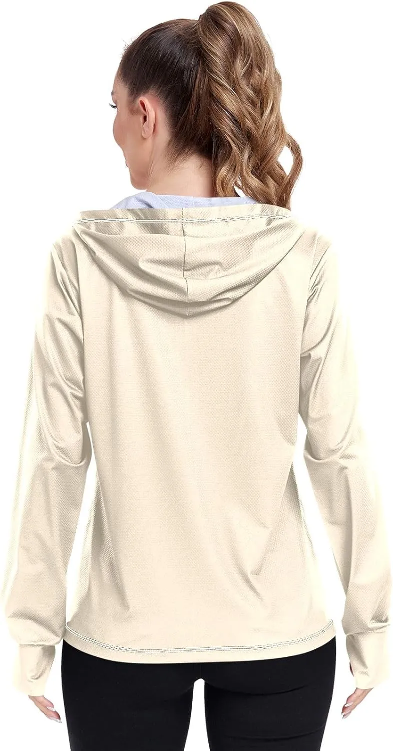 ODAWA Womens Upf Hoodie Peach Puff UV Cooling Hoodie Summer Clothing Long Sleeve Spf 50 Quick Dry Cooling Shirts