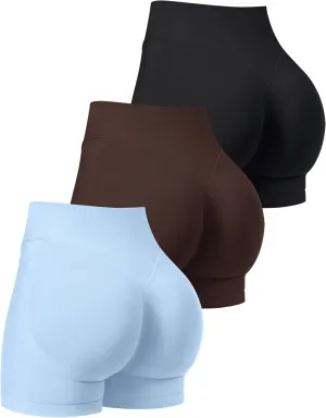 OLCHEE Womens Workout Shorts Seamless Scrunch Butt Lifting 3 Pack Yoga Gym Athletic High Waisted Tummy Control Booty 4.1"