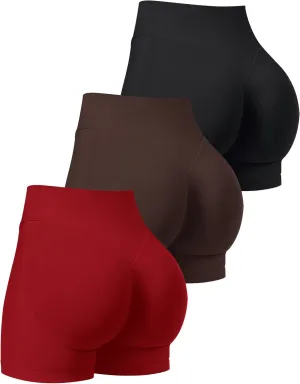 OLCHEE Womens Workout Shorts Seamless Scrunch Butt Lifting 3 Pack Yoga Gym Athletic High Waisted Tummy Control Booty 4.1"