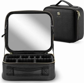 OMIRO Cosmetic Bag with Large Mirror, Separable Makeup Brush Board, Professional Make Up, Bag with Makeup Mirror, Toiletry Bag, Organiser with Cosmetic Mirror for On the Go, No lighting