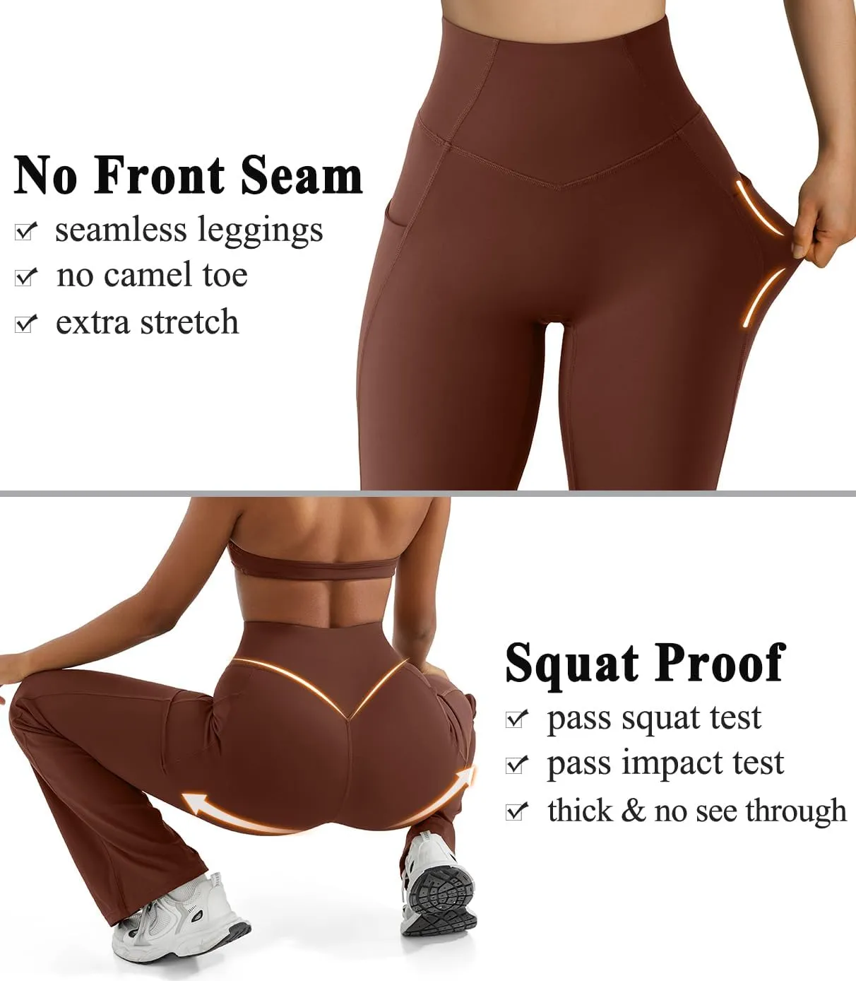 OMKAGI Women Flared Yoga Pants with Pockets Soft High Waisted Wide Leg Workout Leggings