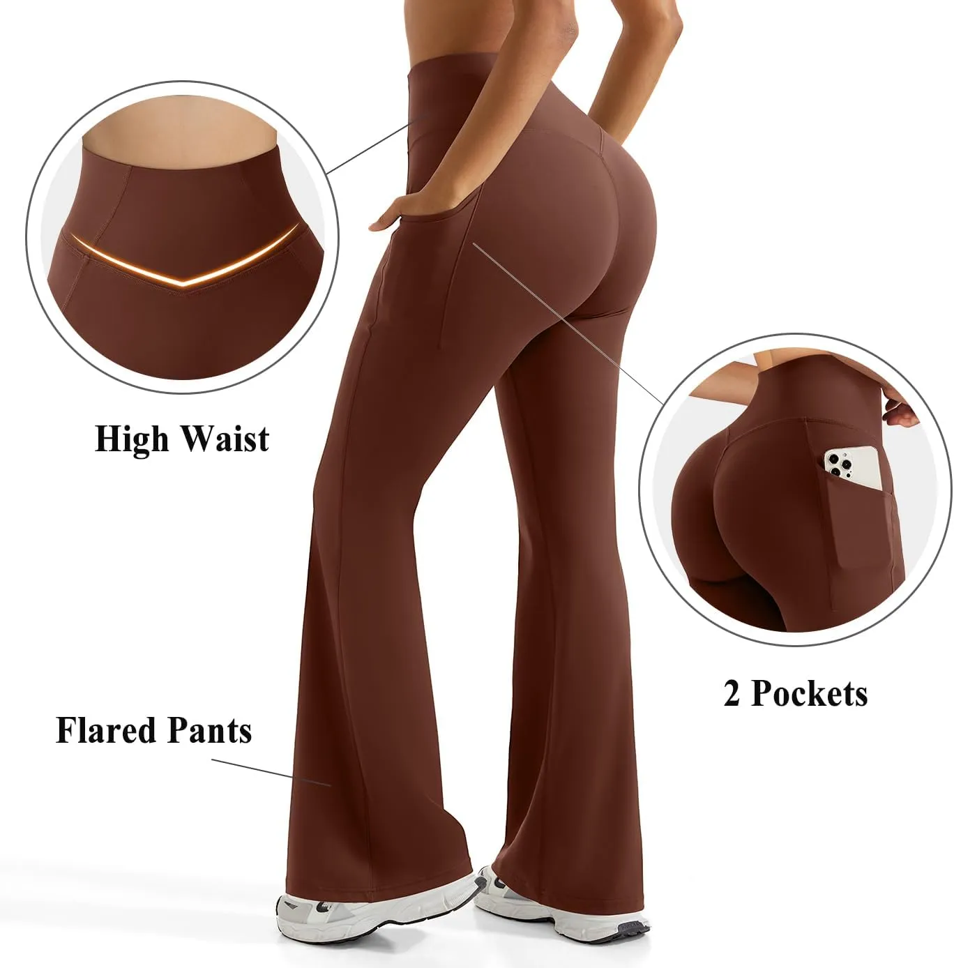 OMKAGI Women Flared Yoga Pants with Pockets Soft High Waisted Wide Leg Workout Leggings