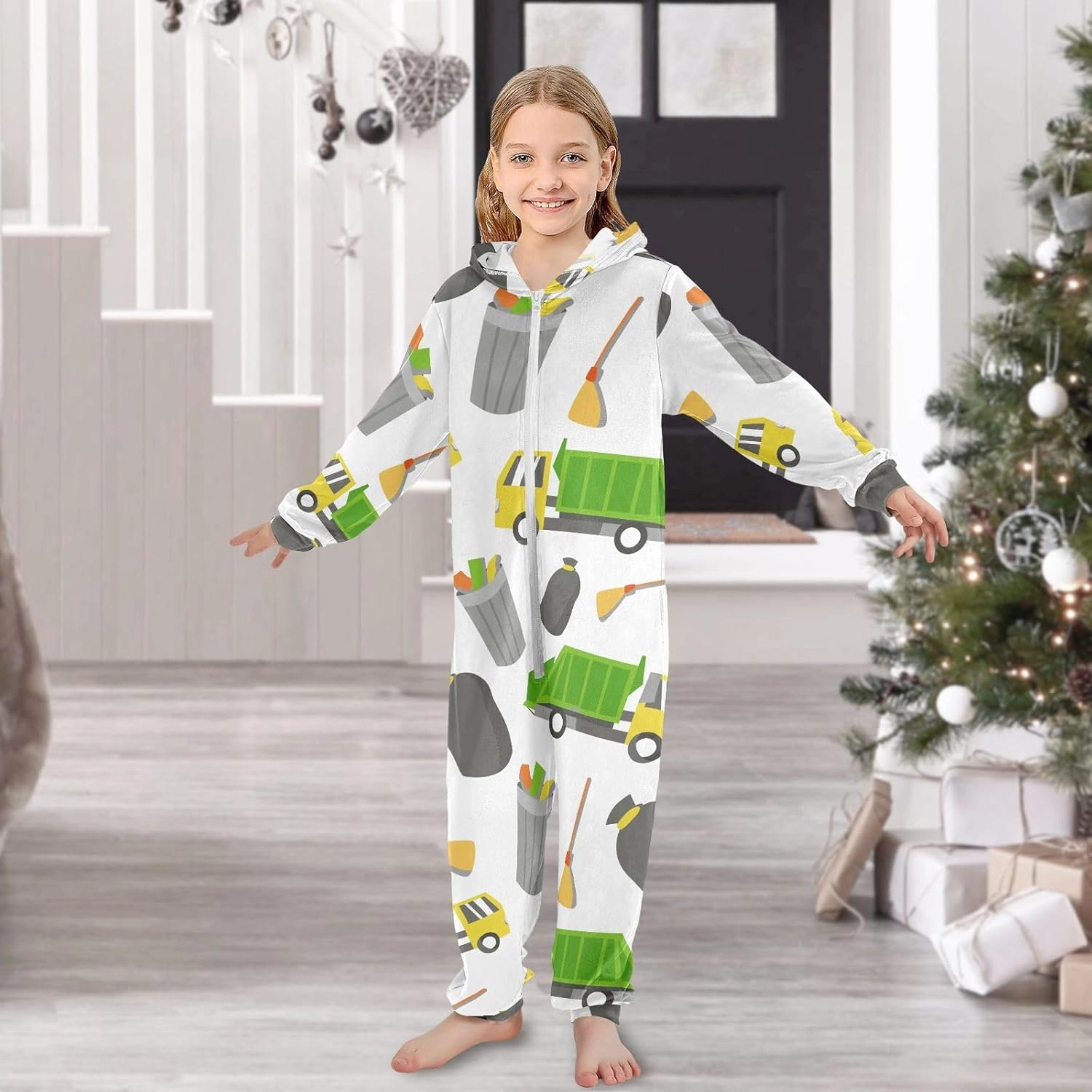 Onesie Pajama Garbage Truck Pajamas One Piece Sleepwear Jumpsuits 5-6Y