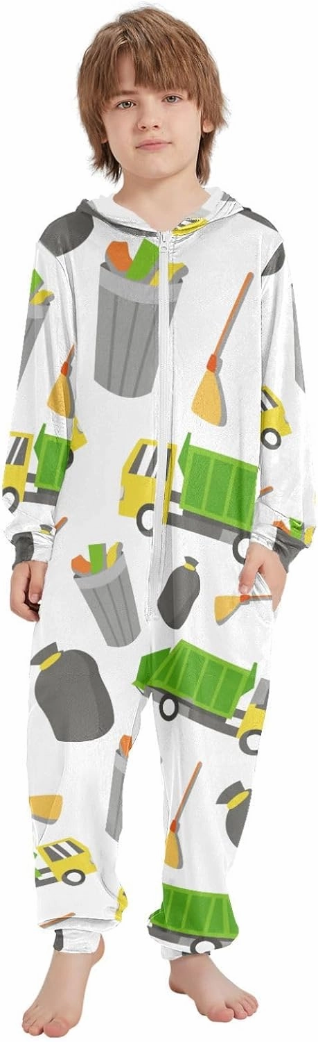Onesie Pajama Garbage Truck Pajamas One Piece Sleepwear Jumpsuits 5-6Y
