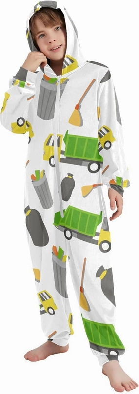 Onesie Pajama Garbage Truck Pajamas One Piece Sleepwear Jumpsuits 5-6Y