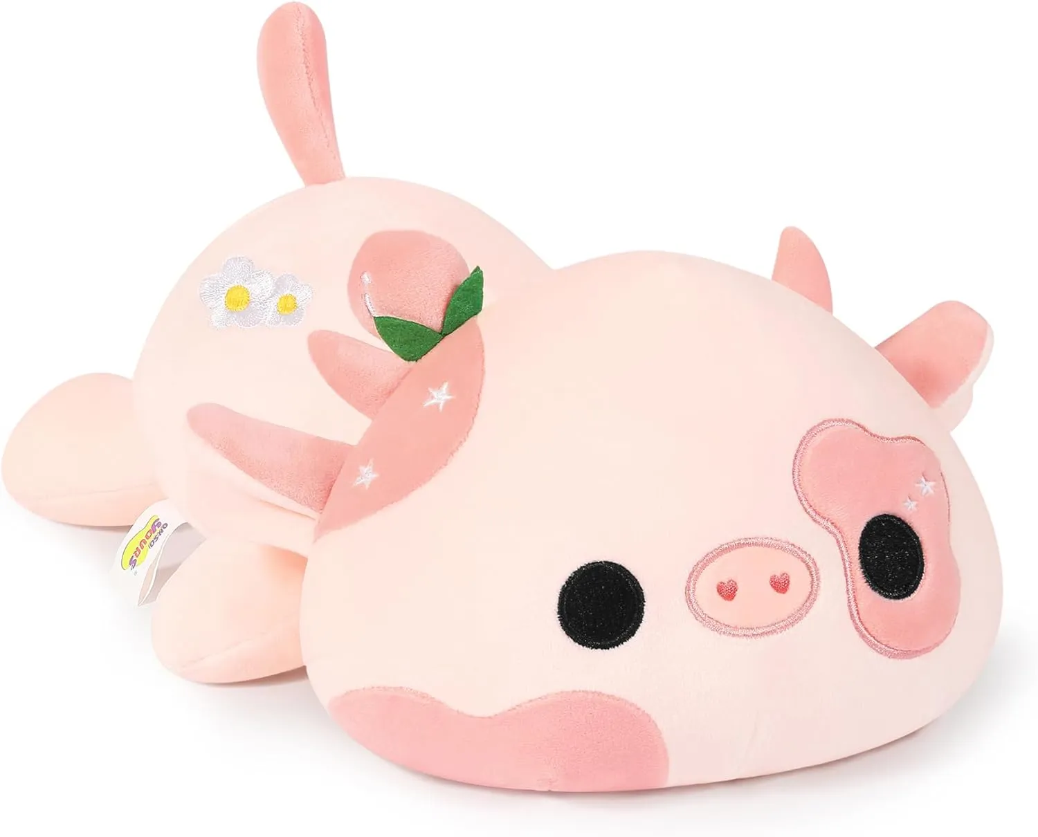 Onsoyours Cute Cow Plushie, Soft Stuffed Peach Cow Squishy Plush Animal Toy Flower Cow Pillow for Kids (Peach Cow, 12")