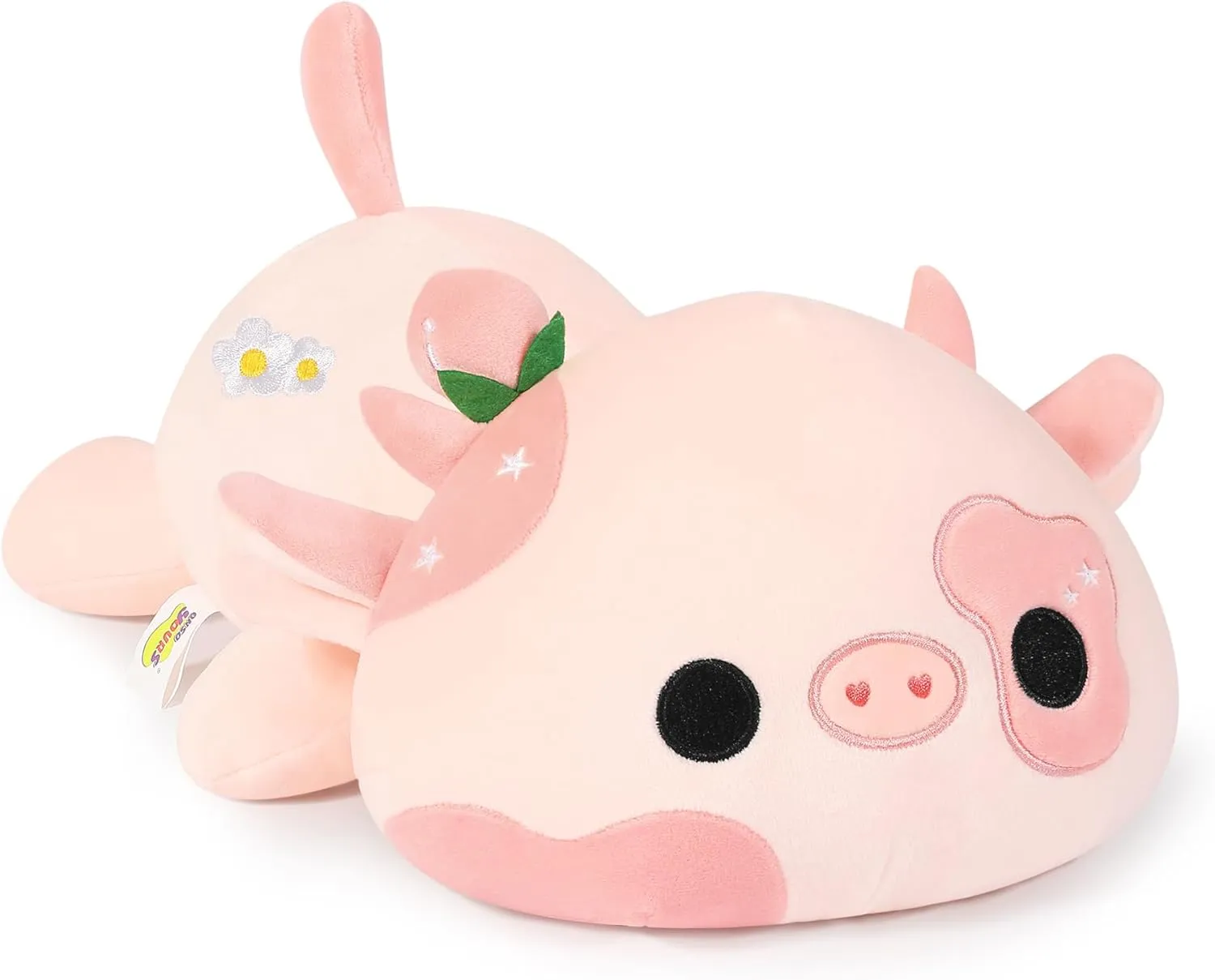 Onsoyours Cute Cow Plushie, Soft Stuffed Peach Cow Squishy Plush Animal Toy Flower Cow Pillow for Kids (Peach Cow, 12")