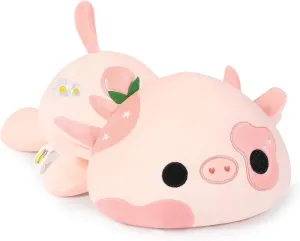 Onsoyours Cute Cow Plushie, Soft Stuffed Peach Cow Squishy Plush Animal Toy Flower Cow Pillow for Kids (Peach Cow, 12")