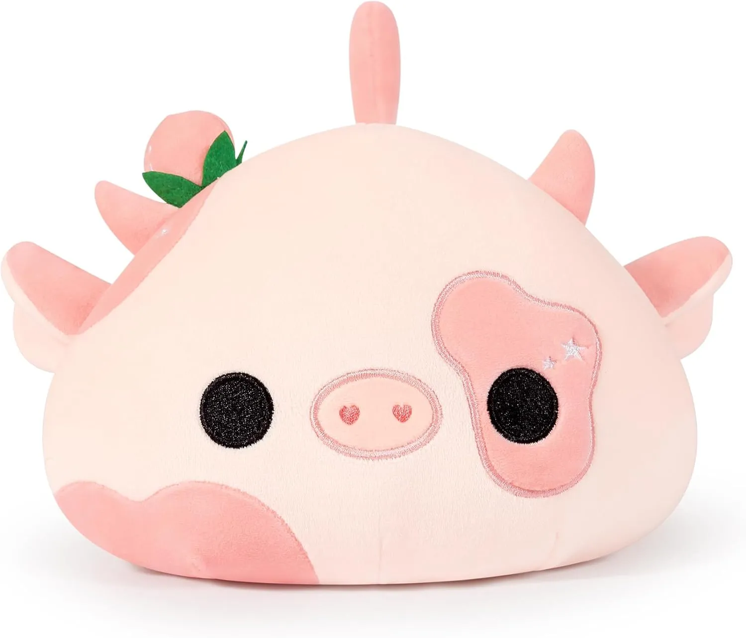 Onsoyours Cute Cow Plushie, Soft Stuffed Peach Cow Squishy Plush Animal Toy Flower Cow Pillow for Kids (Peach Cow, 12")