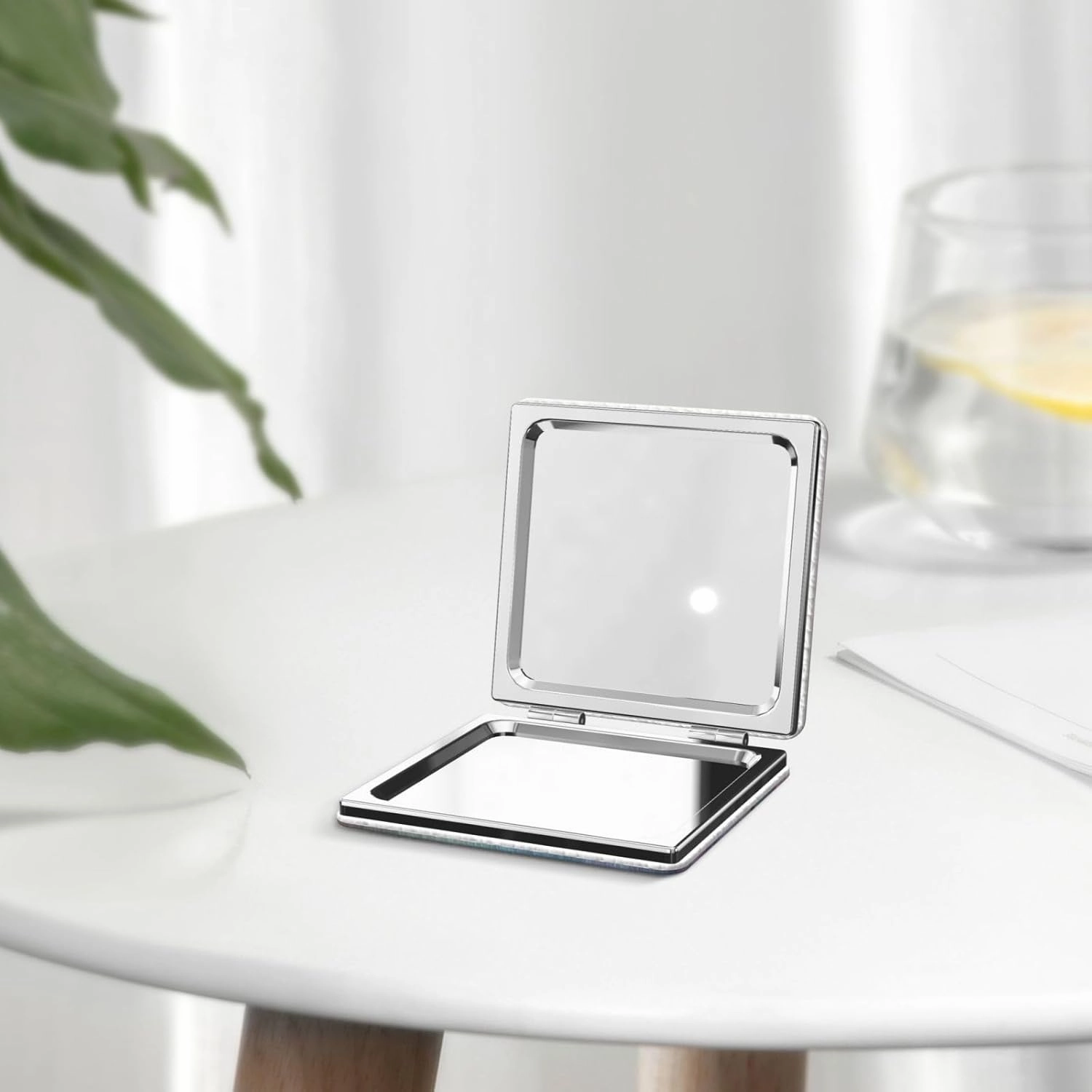 Orchid Flower Butterfly Soft Fresh Spring Printed Square Pocket Makeup Mirror with 1X/2X Magnification, Portable Mini Travel Makeup Mirror for Travel Daily Work Beauty