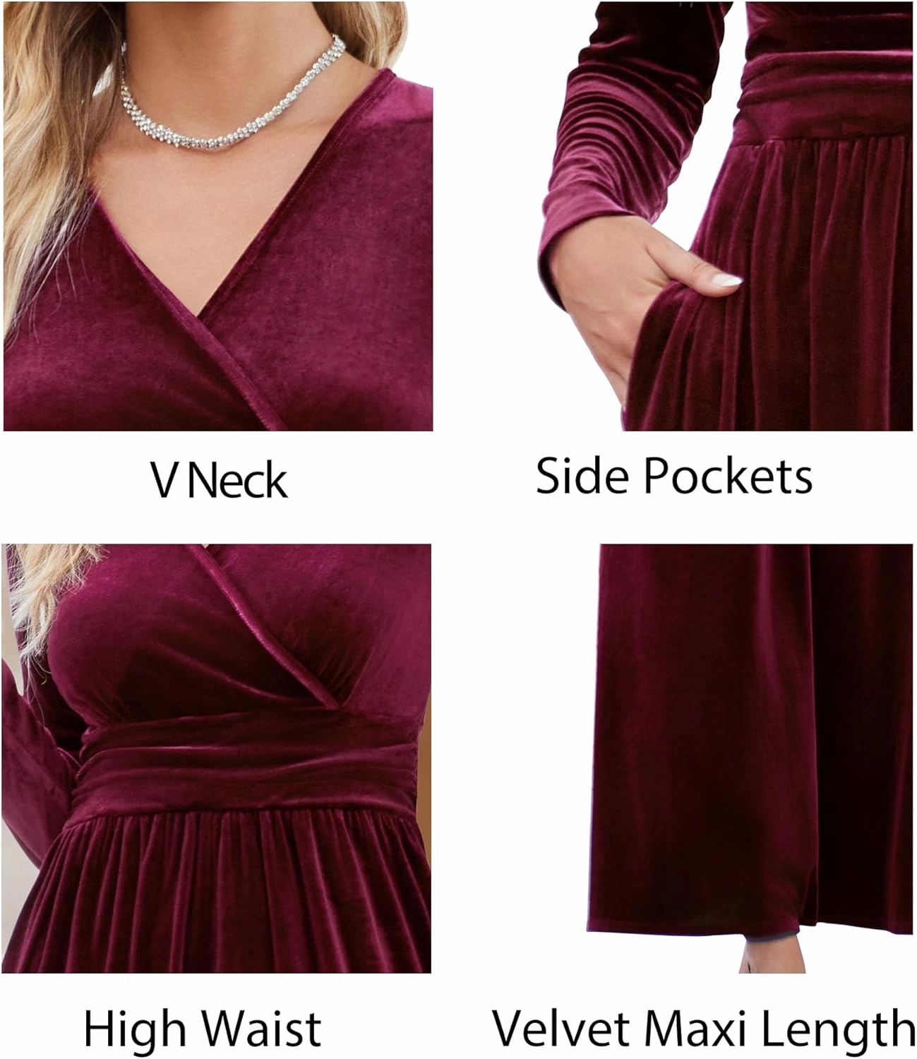 OUGES Women's Long/Short Sleeve V-Neck Wrap Waist Maxi Dress
