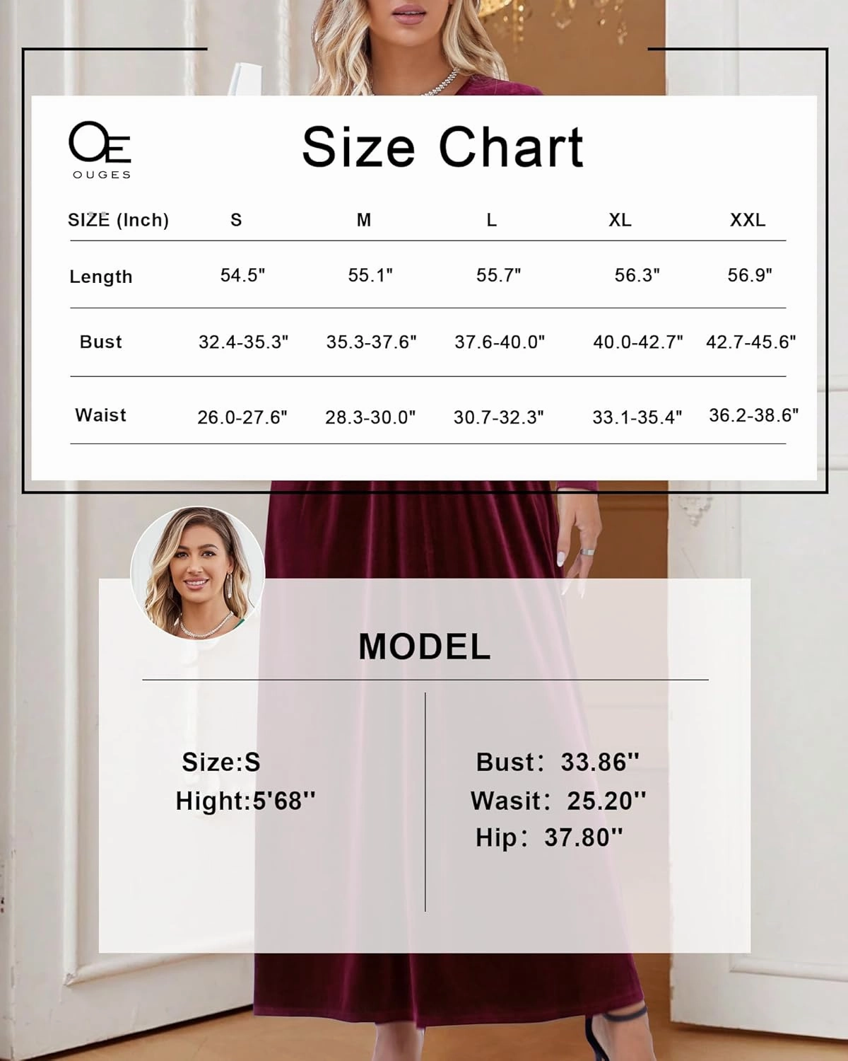 OUGES Women's Long/Short Sleeve V-Neck Wrap Waist Maxi Dress
