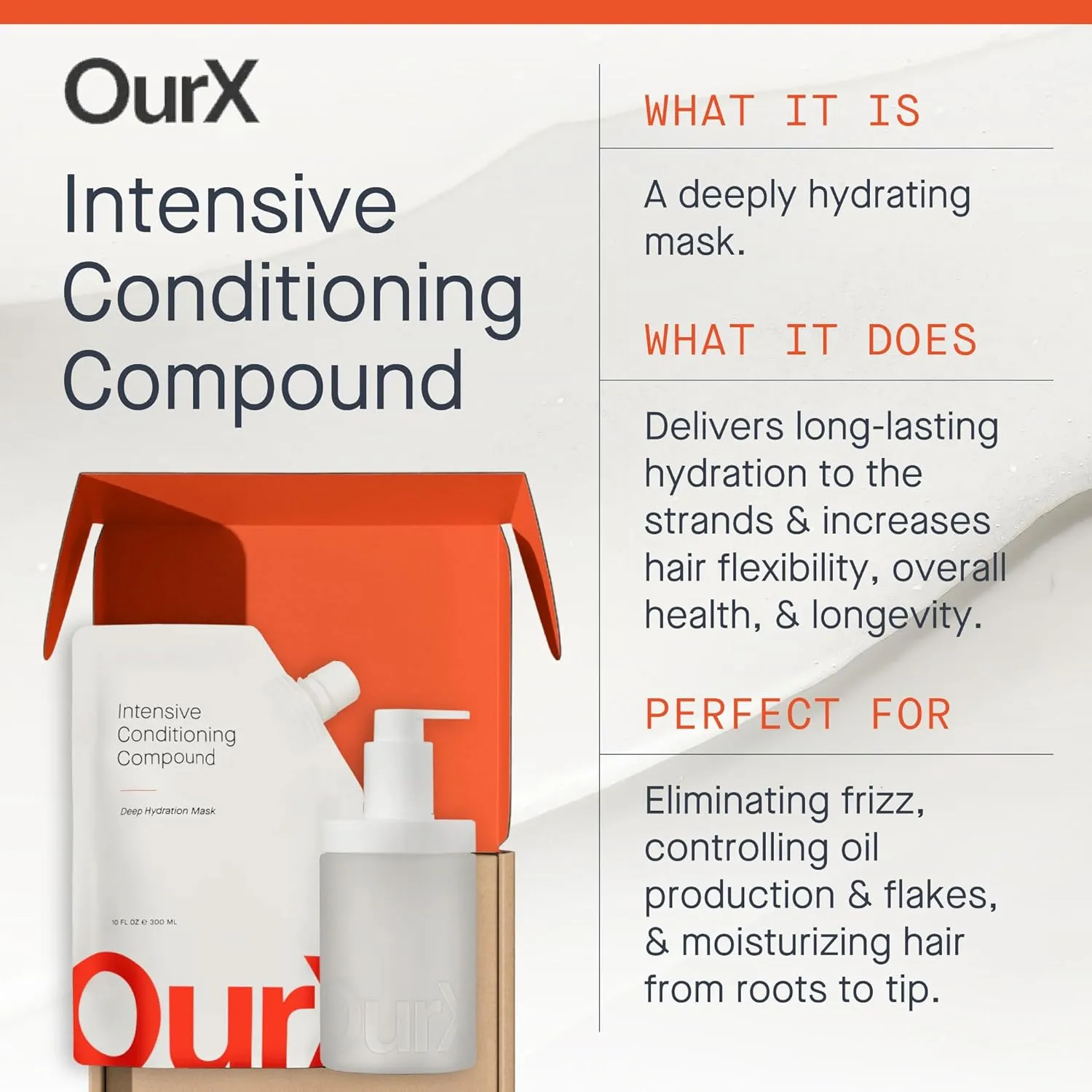 OurX Intensive Conditioning Compound 300ml – Deep Conditioner for Curly, Frizzy & Coily Hair | Hydrating Hair Mask with Squalane & Peptides for Repair, Moisture & Definition