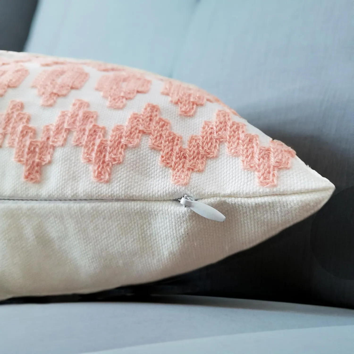 Pack of 2 Throw Pillow Cover 12x20 inch Decorative Accent Lumbar Pillowcase Embroidered Geometric Peachy Pink Empire Diamonds Motif Nectar Peach Pink and White Chic Peach Patterned Cushion Covers