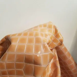 Pale Peach Orange Patent Crocodile Croco 2.5 oz Soft Upholstery Chap Craft Handbag Cowhide Genuine Leather Cow Hide Skin NAT Leathers (8-10 sq.ft, Pale Orange Peach)