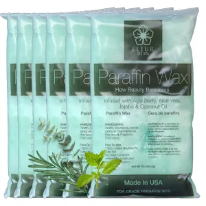 Paraffin Wax refill by Fleur De Spa - Infused with Acai, Coconut oil, Jojoba and Aloe USA Made (Rosemary, Mint & Eucalyptus, 6 pound box)