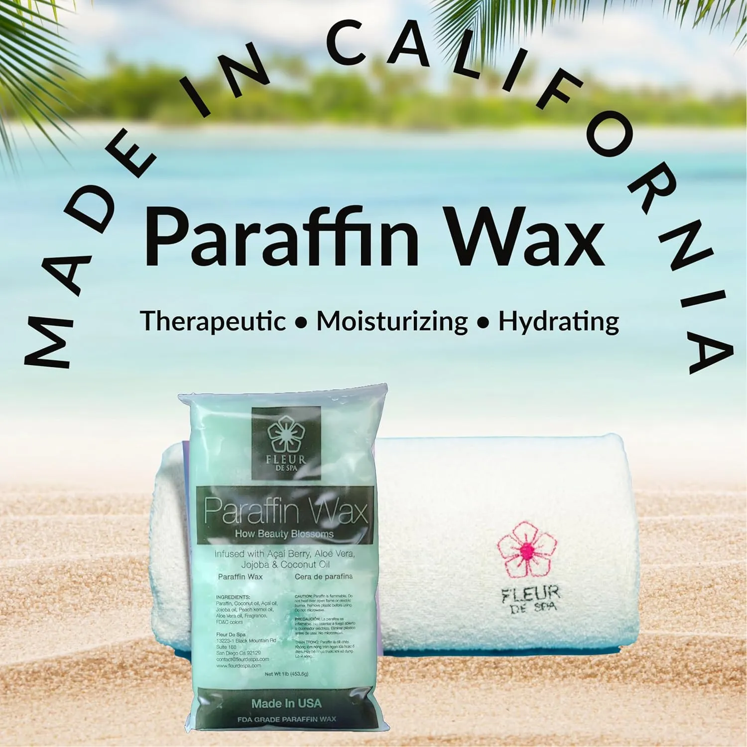 Paraffin Wax refill by Fleur De Spa - Infused with Acai, Coconut oil, Jojoba and Aloe USA Made (Rosemary, Mint & Eucalyptus, 6 pound box)