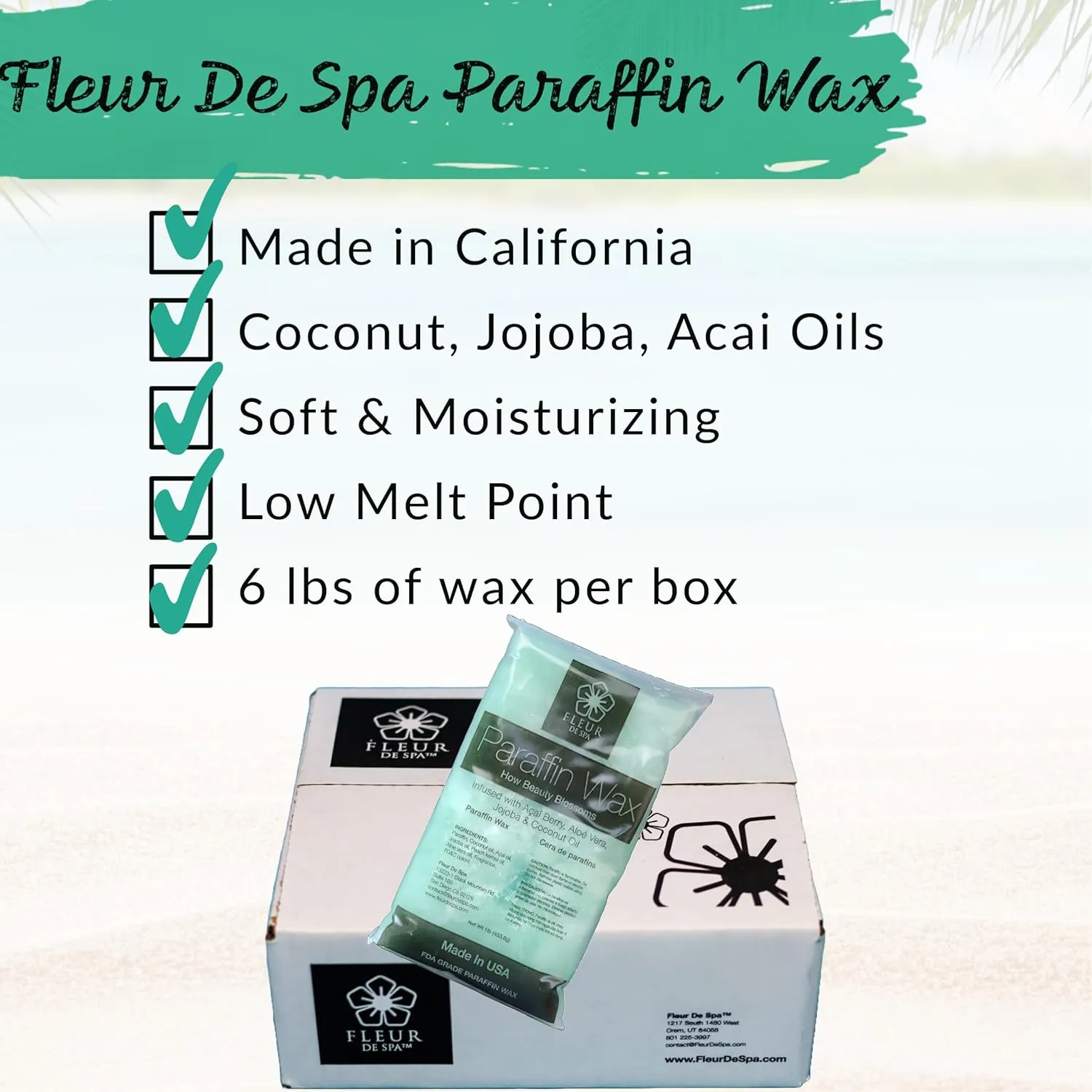 Paraffin Wax refill by Fleur De Spa - Infused with Acai, Coconut oil, Jojoba and Aloe USA Made (Rosemary, Mint & Eucalyptus, 6 pound box)