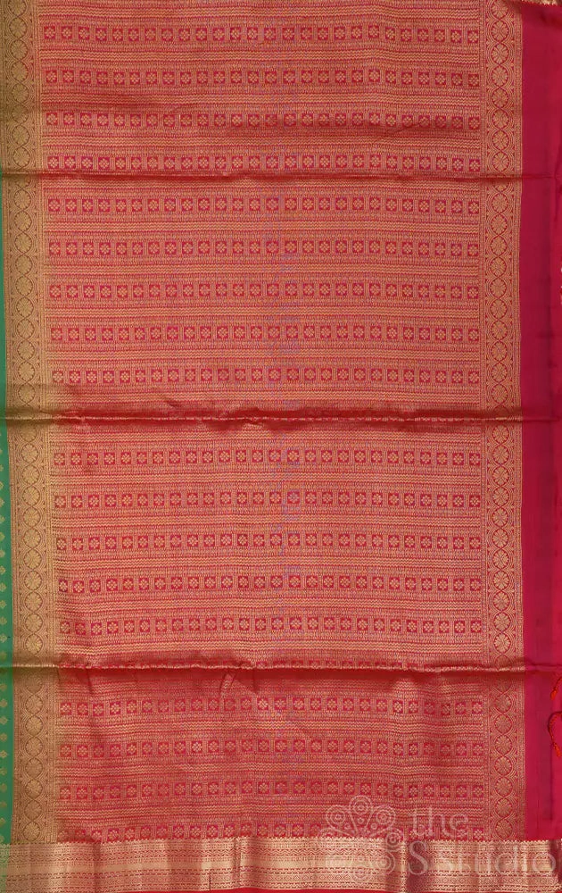 Parrot green soft silk saree with small butta