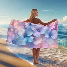Pastel Floral Microfiber Beach Towel Peach Blue Botanical Flowers Bath Towel Quick Dry Absorbent Soft Sand Free Lightweight Beach Blanket Vacation Pool Picnic Essentials 62x31 Inch