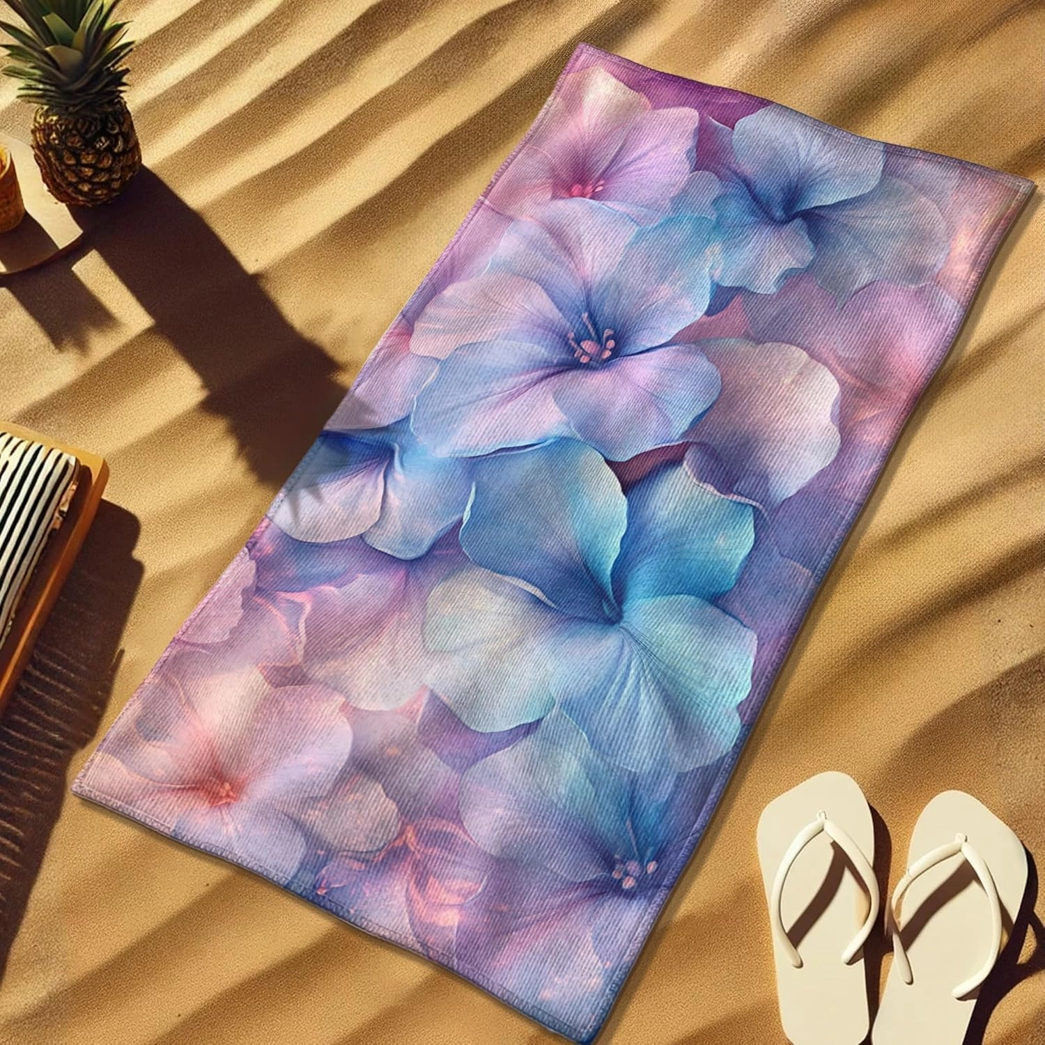 Pastel Floral Microfiber Beach Towel Peach Blue Botanical Flowers Bath Towel Quick Dry Absorbent Soft Sand Free Lightweight Beach Blanket Vacation Pool Picnic Essentials 62x31 Inch