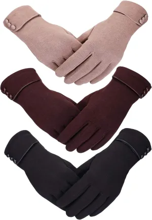 Patelai 3 Pairs Womens Gloves Winter Touchscreen Texting Phone Windproof Gloves Warm Fleece Lined Cold Weather