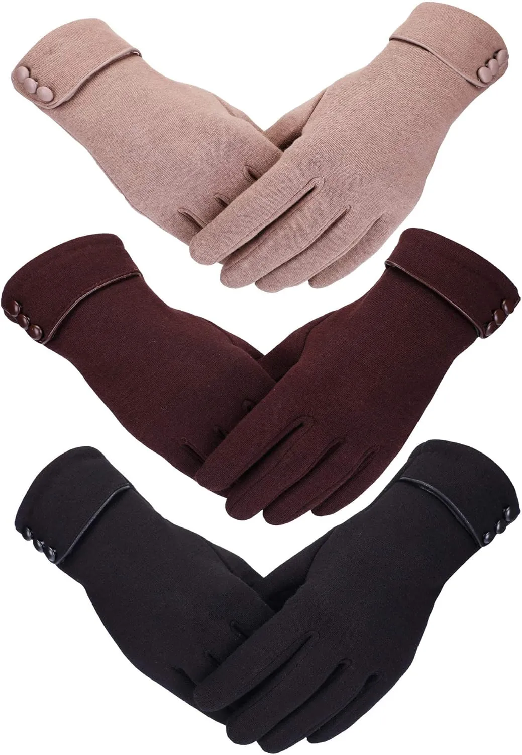 Patelai 3 Pairs Womens Gloves Winter Touchscreen Texting Phone Windproof Gloves Warm Fleece Lined Cold Weather