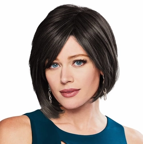 Peace Chin-Length Chic Layered Side Swept Wig by Hairuwear, Average Size Cap, Black