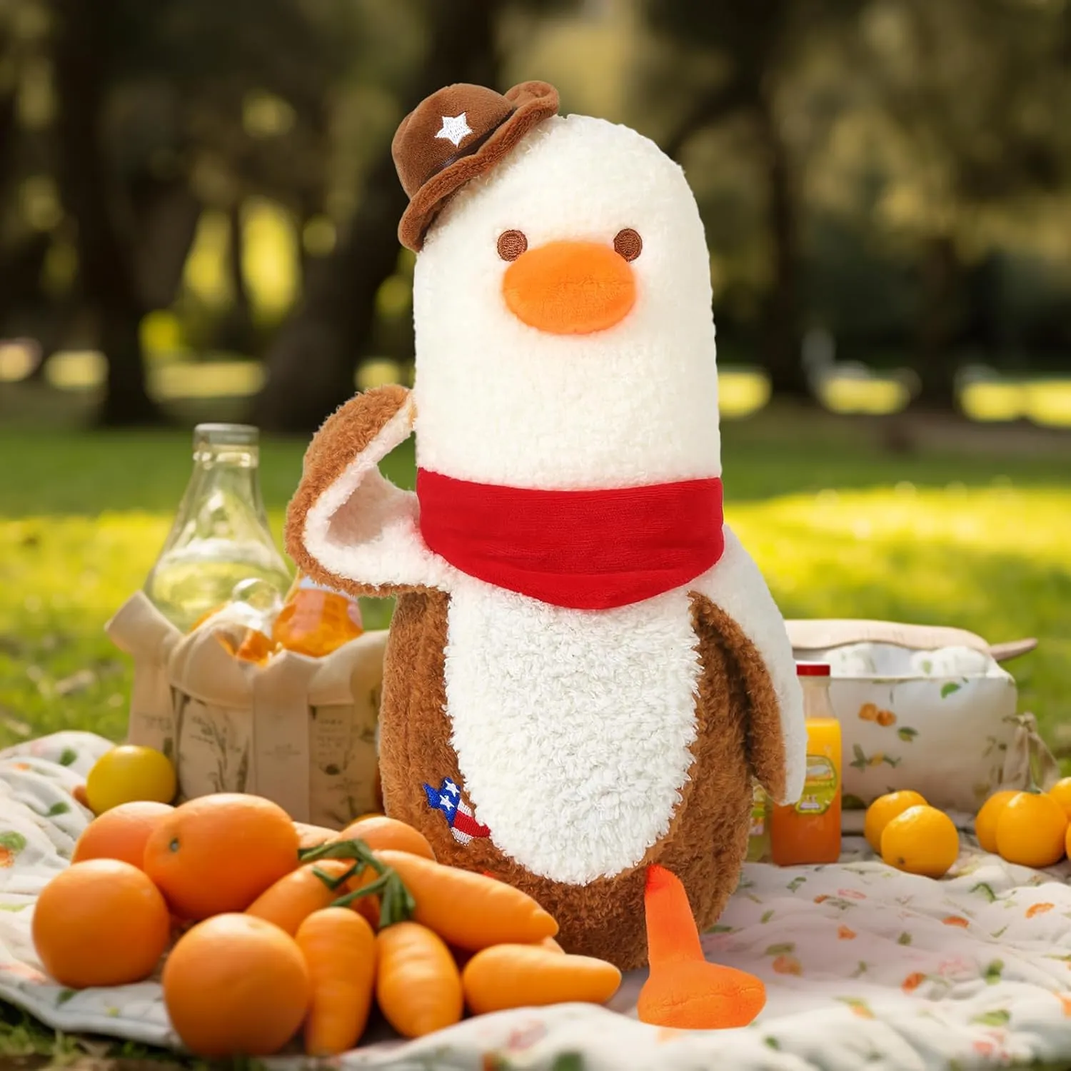 PEACH CAT Banana Duck Plush Pillow Wear Cowboy Hat Scarf Plushies Toy Cute Stuffed Animals Gifts for Kids White and Brown 19.7"