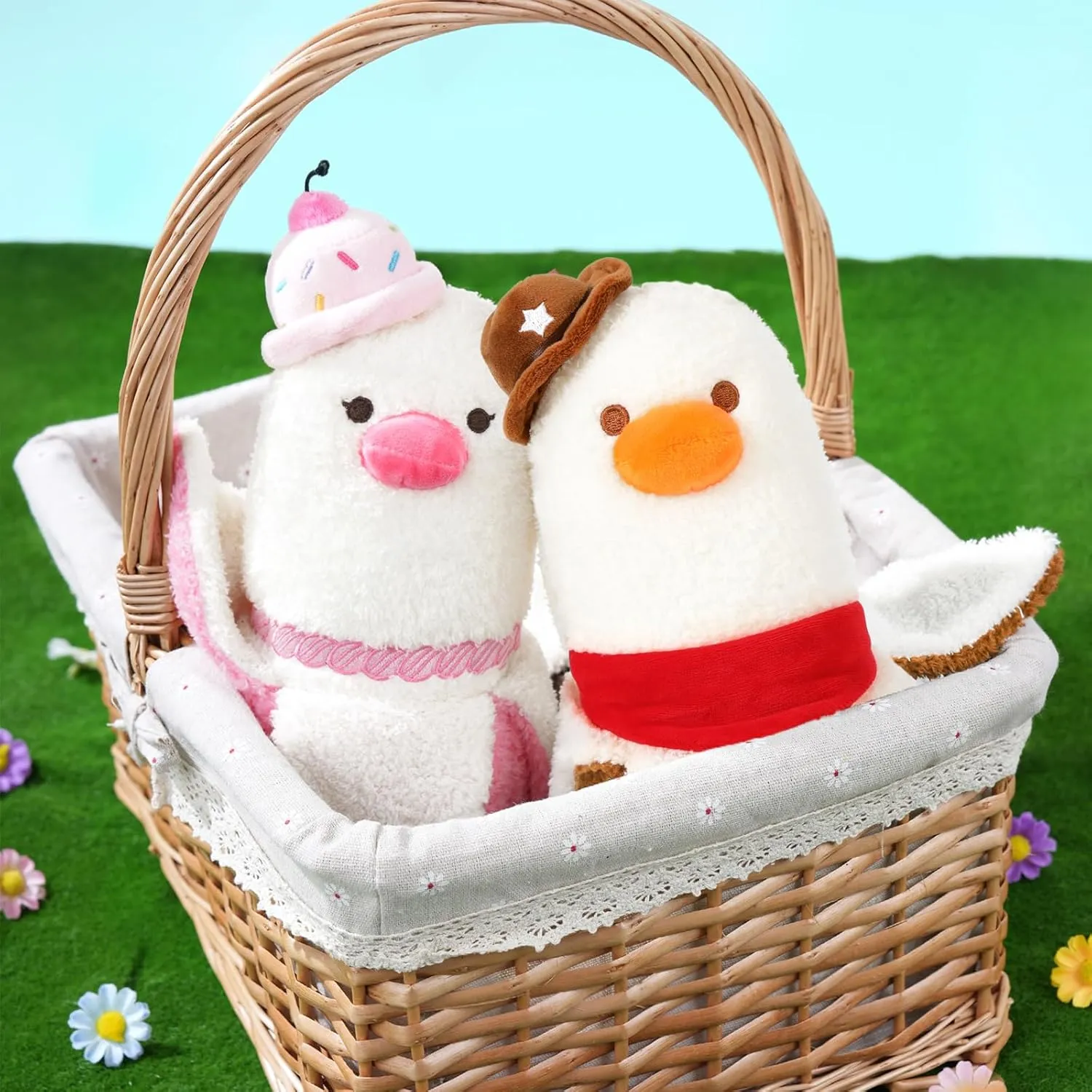 PEACH CAT Banana Duck Plush Pillow Wear Cowboy Hat Scarf Plushies Toy Cute Stuffed Animals Gifts for Kids White and Brown 19.7"
