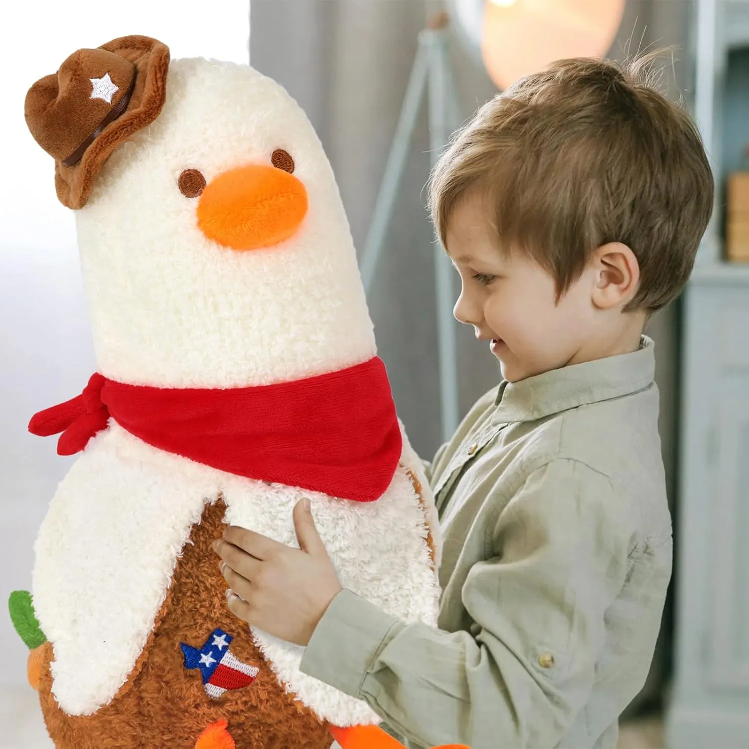 PEACH CAT Banana Duck Plush Pillow Wear Cowboy Hat Scarf Plushies Toy Cute Stuffed Animals Gifts for Kids White and Brown 19.7"