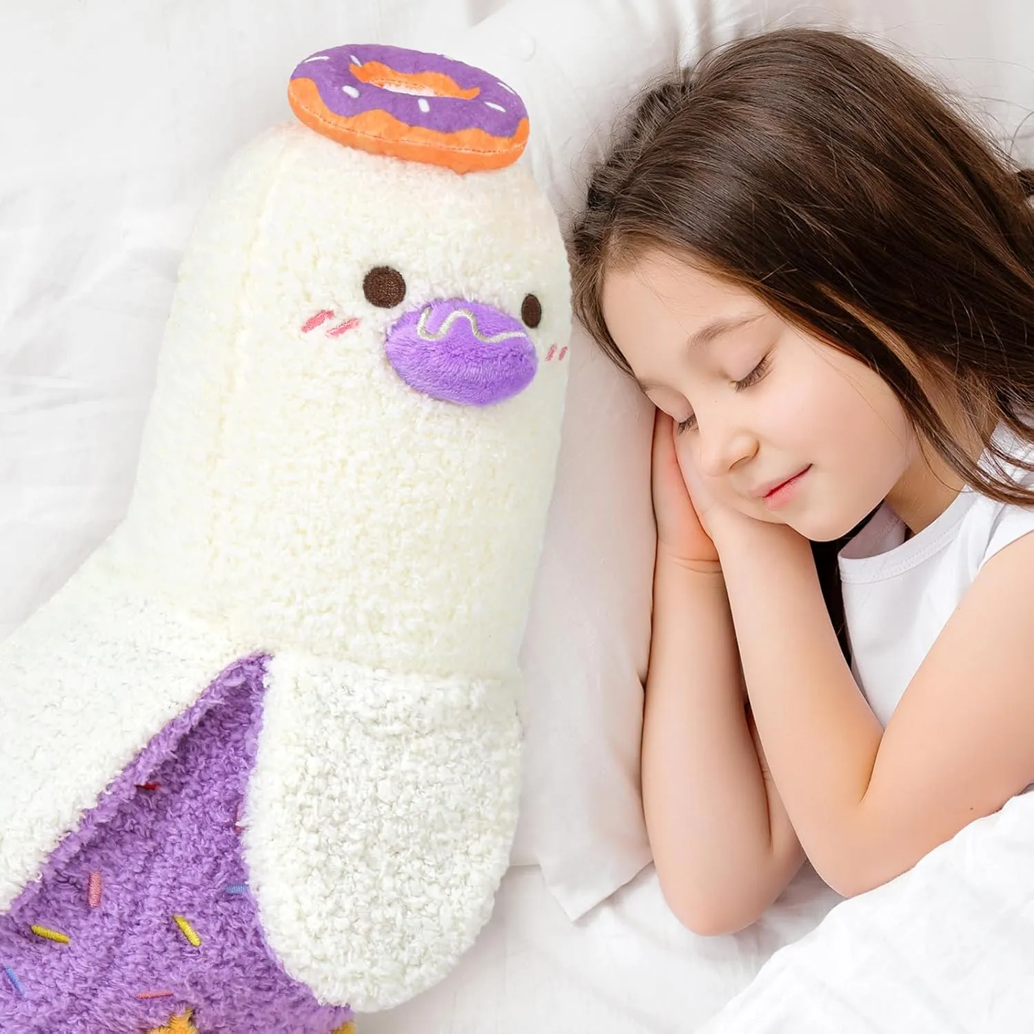 PEACH CAT Donut Banana Duck Plush Pillow with Candy Body Plushies Toy Cute Dessert Stuffed Animals Gifts for Kids Purple 19.7"