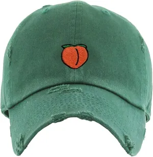 Peach Peachy Vintage Baseball Cap Embroidered Cotton Adjustable Distressed Dad Hat