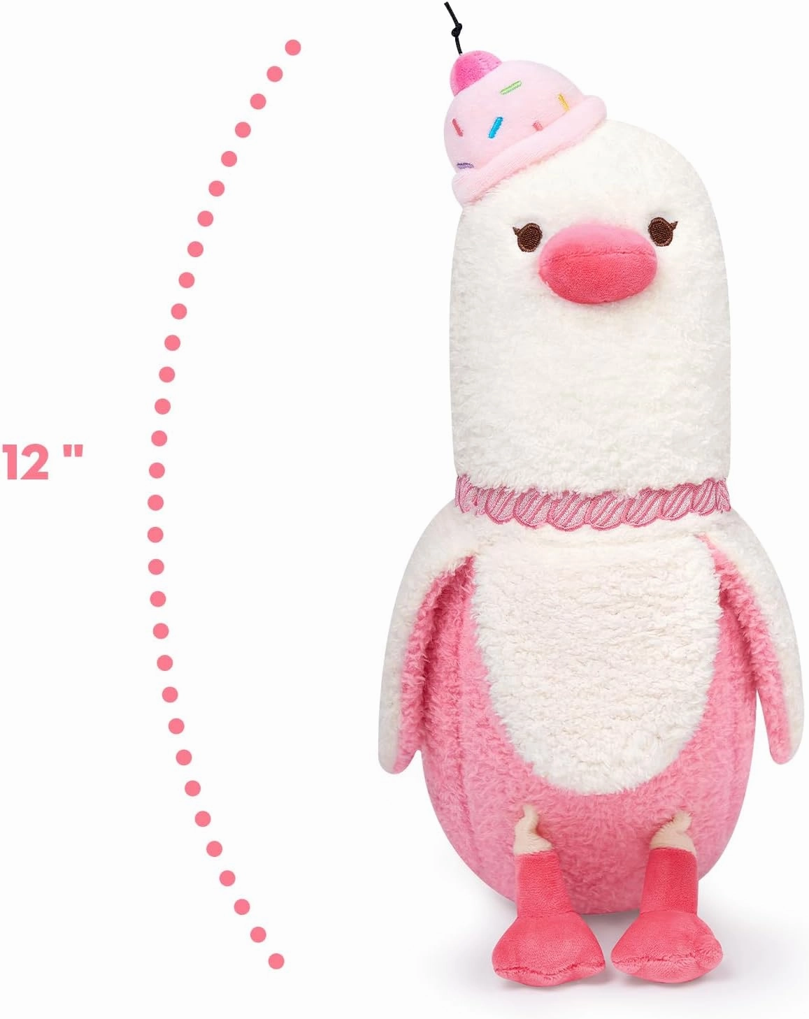 Peach CAT Banana Duck Plush Pillow with Cherry Cake Hat Banana Duck Stuffed Animal Gift for Girls Boys White and Pink 12"