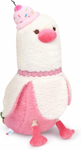 Peach CAT Banana Duck Plush Pillow with Cherry Cake Hat Banana Duck Stuffed Animal Gift for Girls Boys White and Pink 12"
