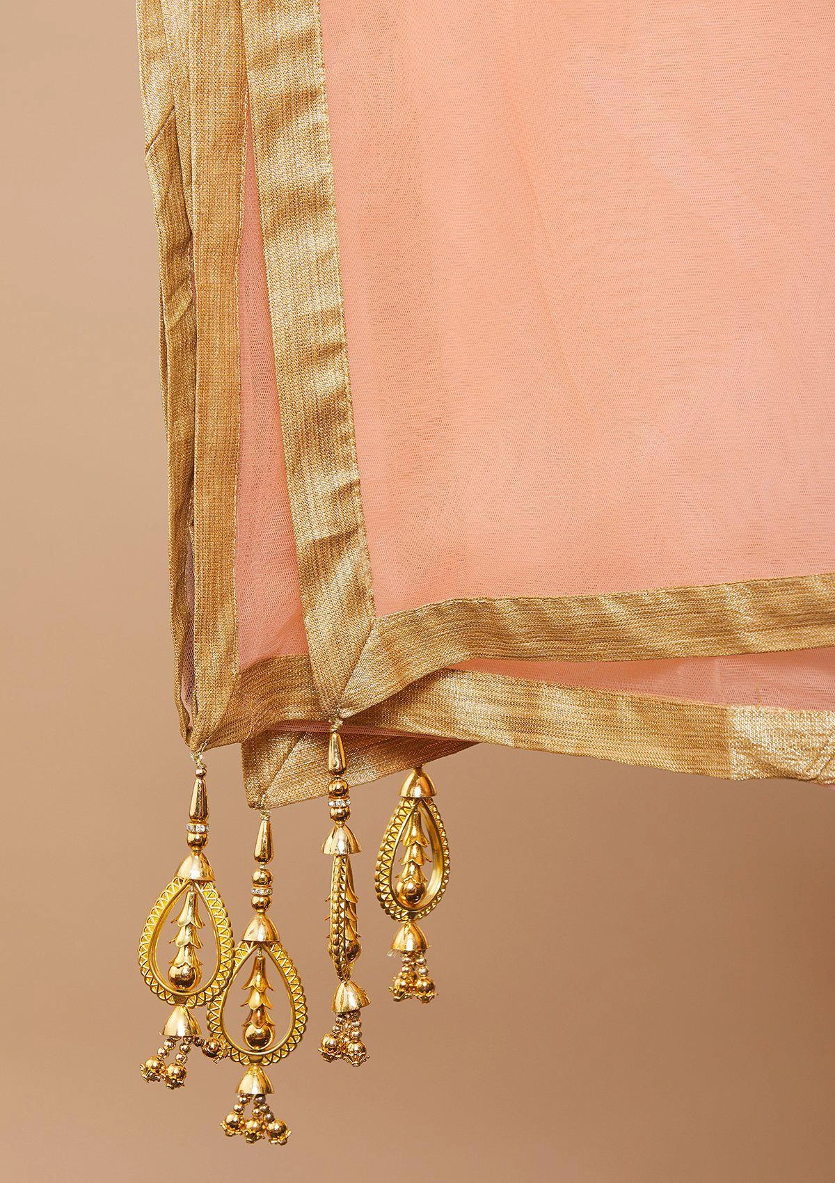 Peach Cutdana Soft Net Readymade Lehenga