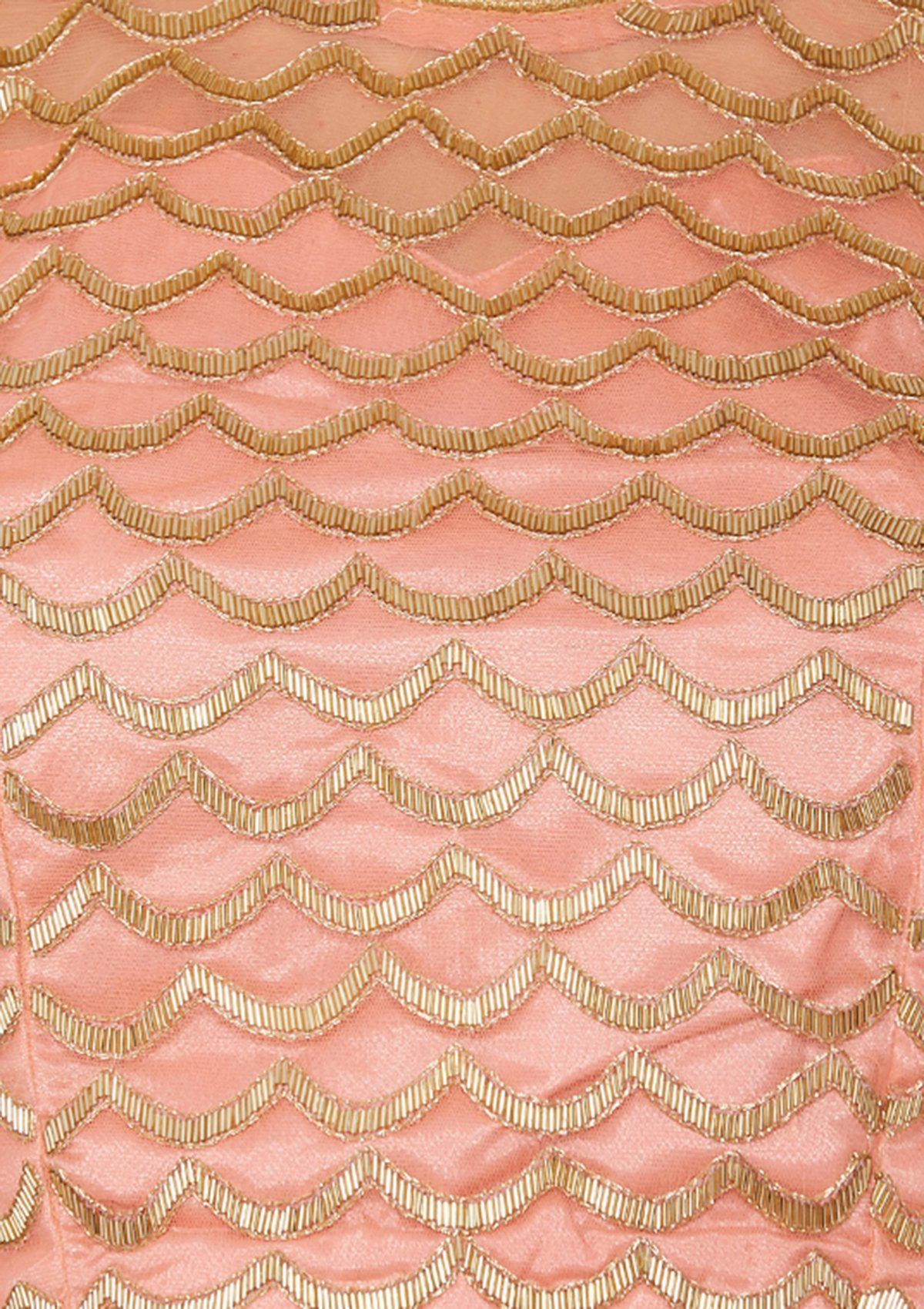 Peach Cutdana Soft Net Readymade Lehenga