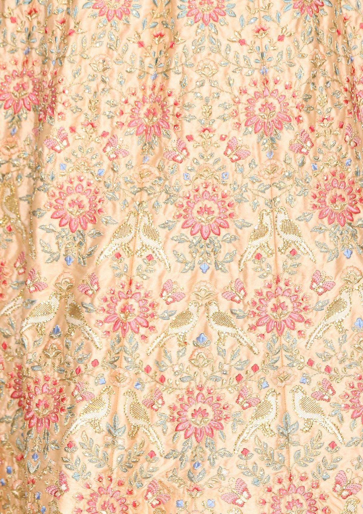 Peach Thread Work Soft Silk Semi Stitched Lehenga
