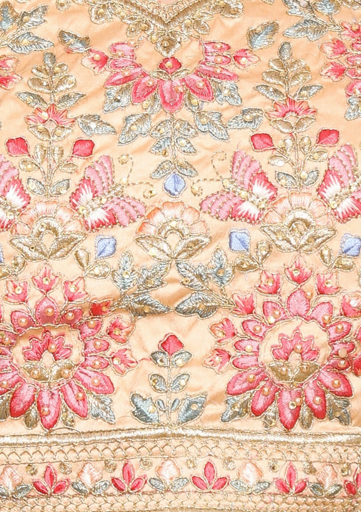 Peach Thread Work Soft Silk Semi Stitched Lehenga