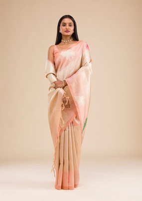 Peach Zariwork Soft Silk Saree