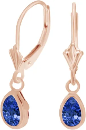 Pear Cut Simulated Blue Sapphire Dangle Earrings In 14K Solid Gold