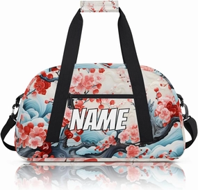 Personalized Custom Gym Bag for Women Men Carry on Peach Blossom Travel Duffel Tote Retro Cherry Overnight Workout Weekender Bag