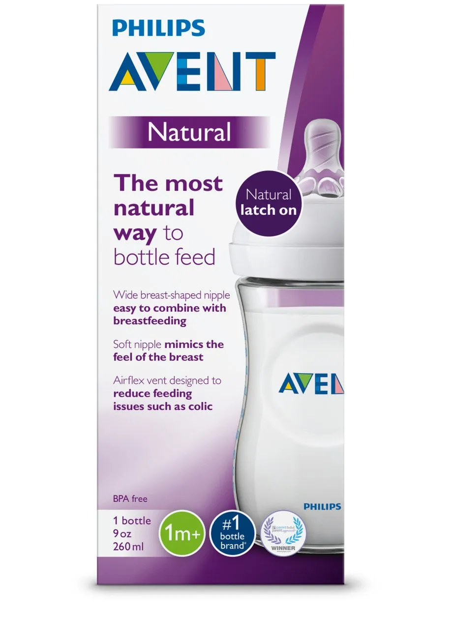 Philips AVENT Natural Baby Bottle, Clear, 9 Oz